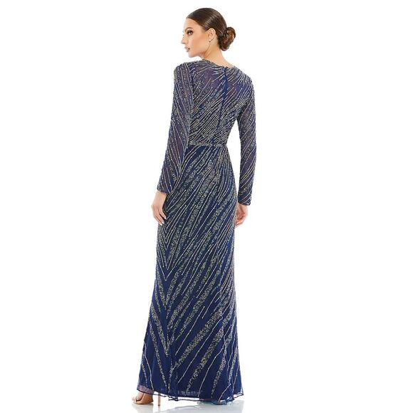 Mac Duggal NEW Navy Long Sleeve Beaded Column Evening Gown 5240 $598 - Size 10 - Picture 7 of 16